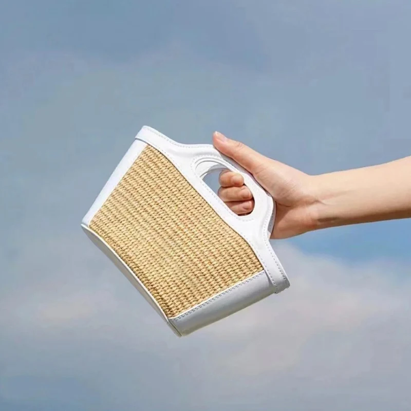 

Fashion Trend Straw Stitching Beach Bag for Women New Woven Portable Vegetable Basket Bag Shoulder Messenger Bag for Ladies