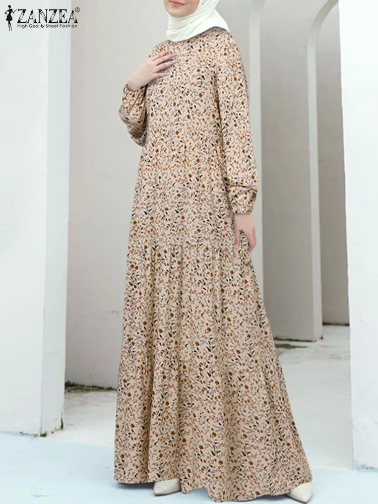

ZANZEA Floral Maxi Dresses Muslim Abayas For Women Printed Long Dress Overszie Robe Bohemian Sundress Turkey Kaftan Dubai Abaya