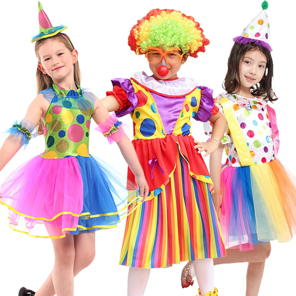 

Costumes Kids Children Circus Clown Costume with Hat Naughty Harlequin Fancy Fantasia Infantil Cosplay Clothing for Girl No Wig