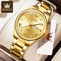 olevs mens watches top brand luxury gold steel watches for men business quartz watch waterproof wristwatch relogio masculino