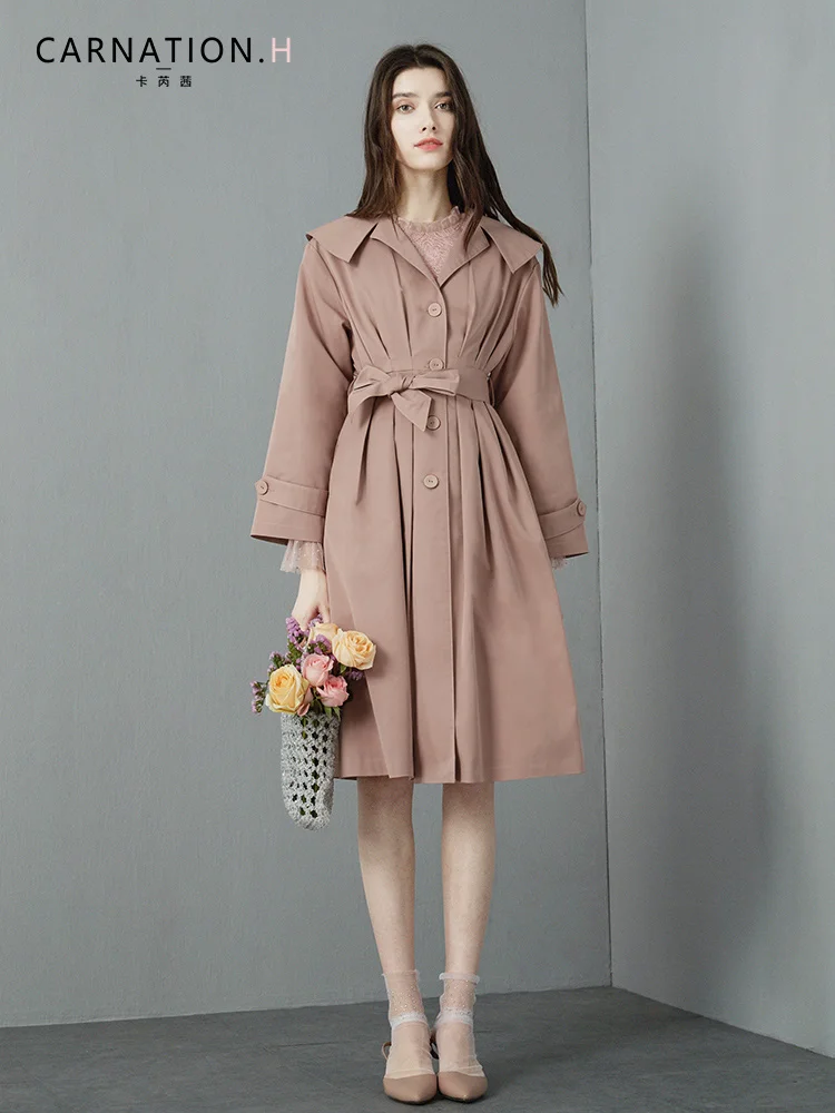 

French Design Feels Niche, Pink Waistband Shows Slimming Skirt, Pendulum Style Trench Coat, Women's Early Spring 2023