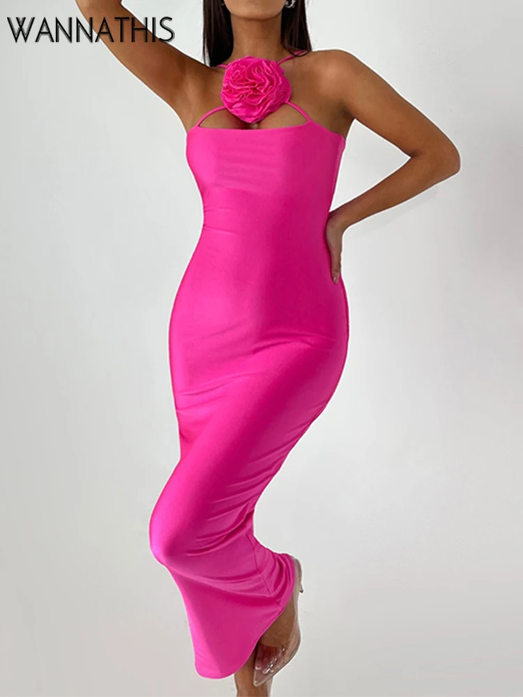 

WannaThis Knit Women Tube Dress Sexy Sleeveless Rose Bodycon Bodycon Elegant Party Casual Midi Dresses Streetwear Robe 2023 New