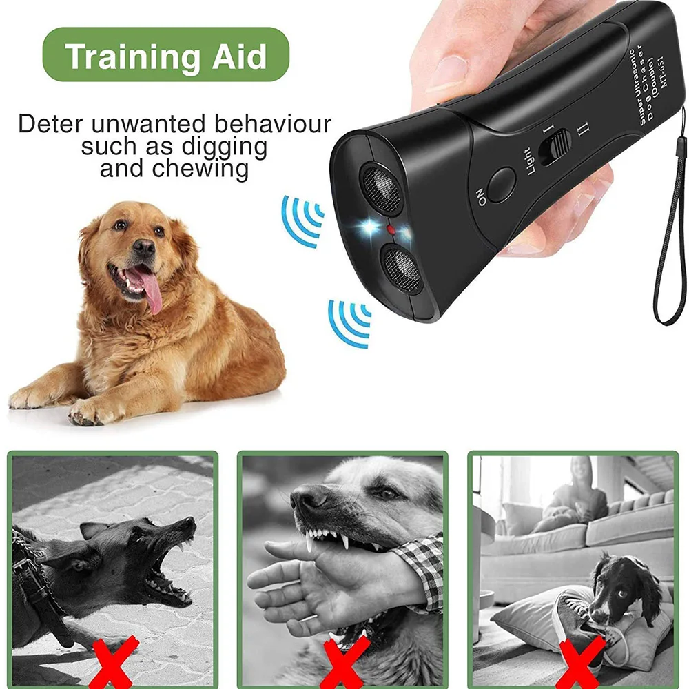 Dog Repeller Anti Barking Stop Bark Training Device Outdoor LED Ultrasonic Dog Training Repellents with Flash Light