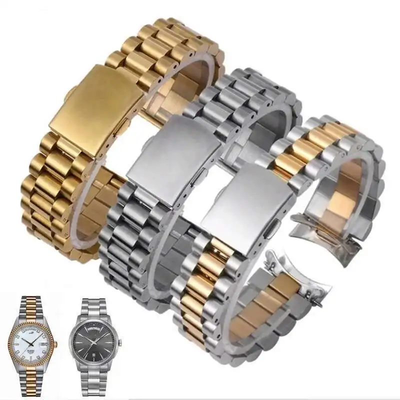 Классический золотой ремешок для часов из нержавеющей стали с изогнутым концом