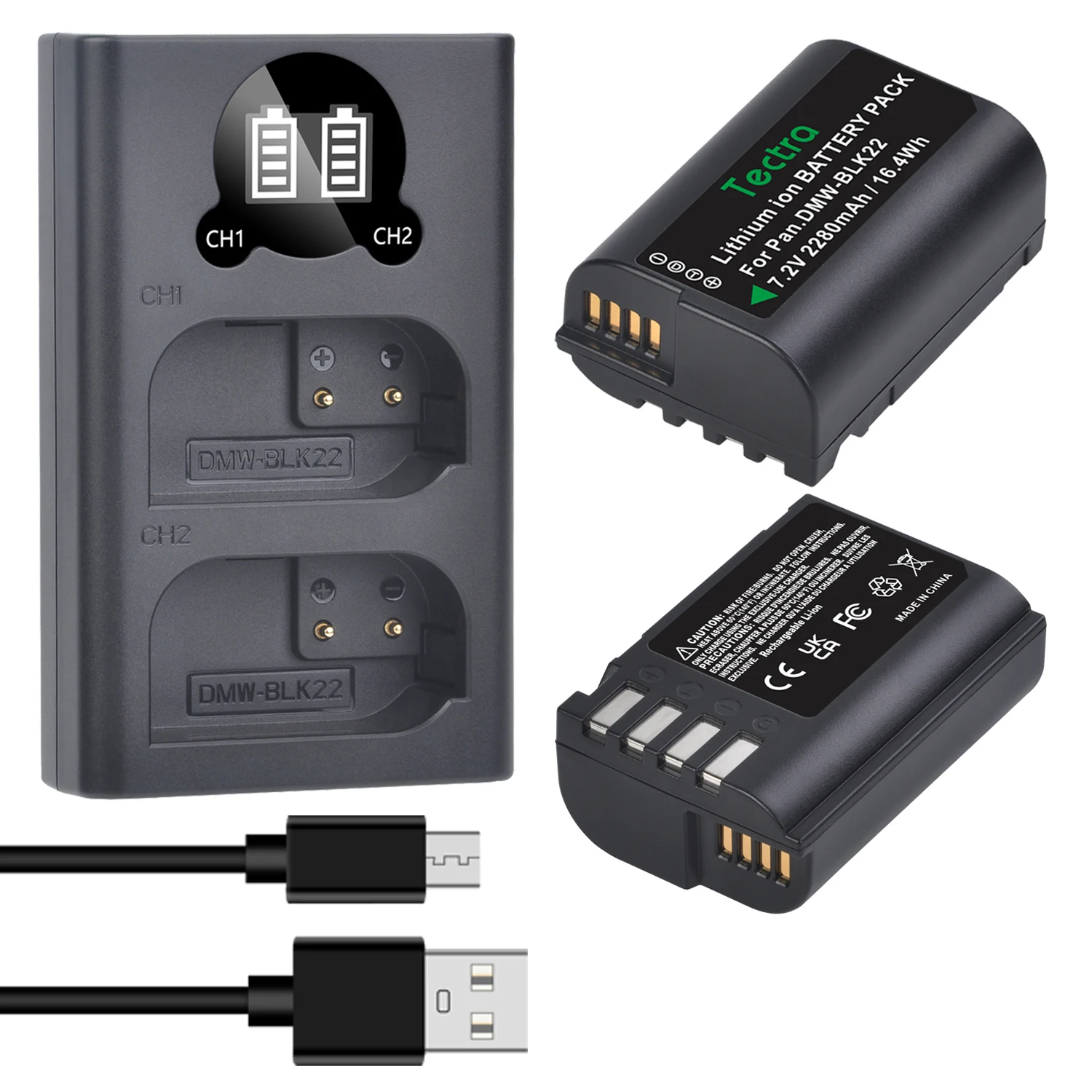Аккумулятор для камеры DMW-BLK22 2280 мАч + двойное зарядное устройство со светодиодной
