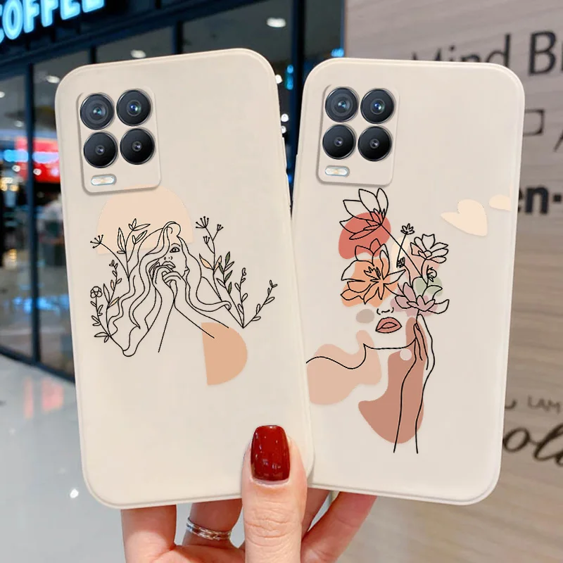 

Silicone Case For OPPO A5 A9 A7 A53 A54 A74 A32 Case Line Art Sketch Flower Girl Case For Realme 8i 8 Pro GT C21Y Q3 Q3i Cover