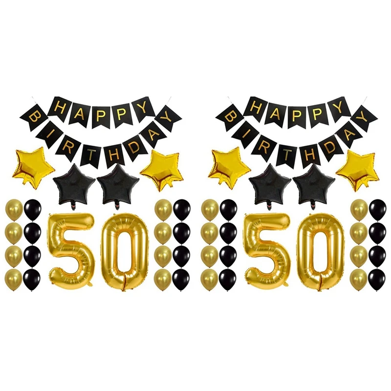 

2X 50Th Birthday Party Decor Kit Happy Birthday Balloon Banner Number "50" Balloons Mylar Foil And Ballons