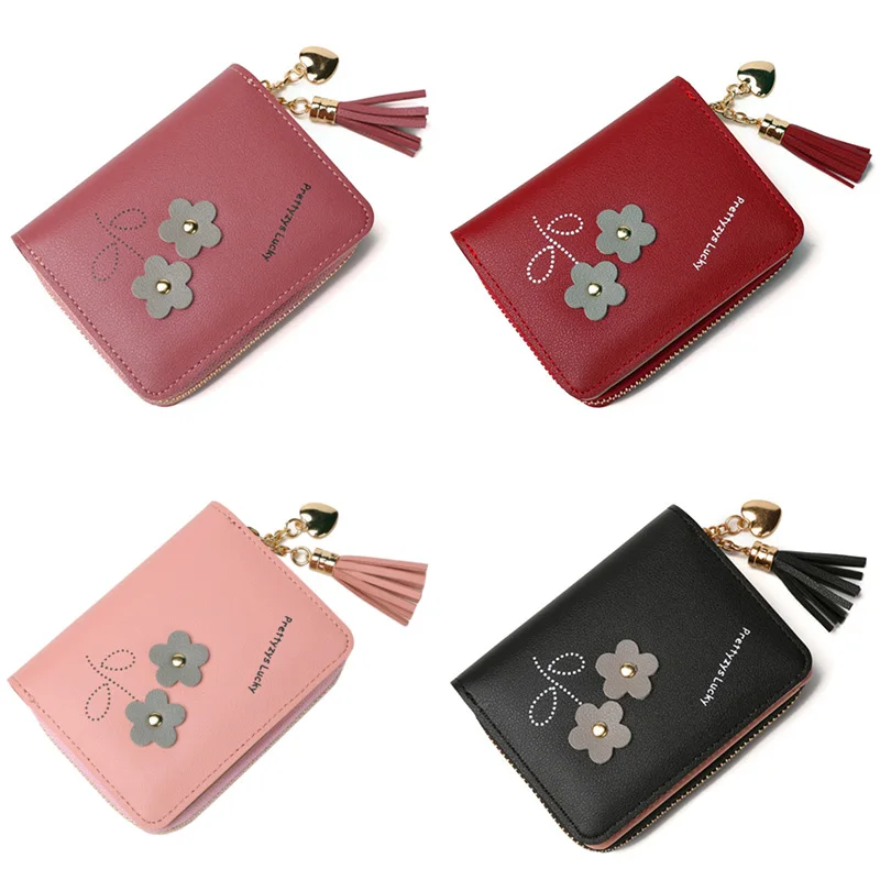 

Цветочная кисточка, искусственная кожа, короткий кошелек для монет, держатель для карт, мини-кошелек