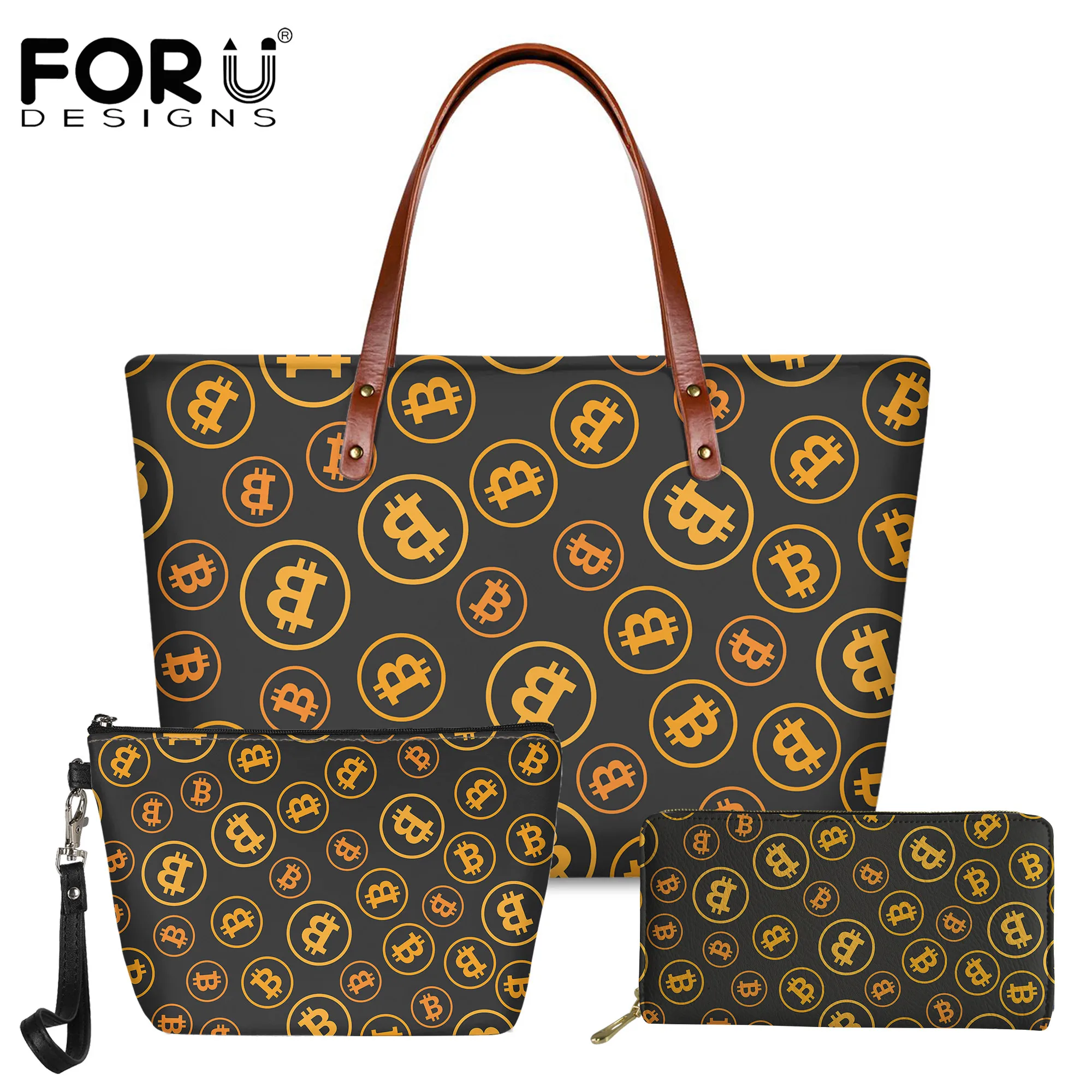 

FORUDESIGNS Fashion Female Handbags Bitcoin Cryptocurrency Pattern Women Luxury Tote Bags Casual Large Size Shoulder Bag Bolsa