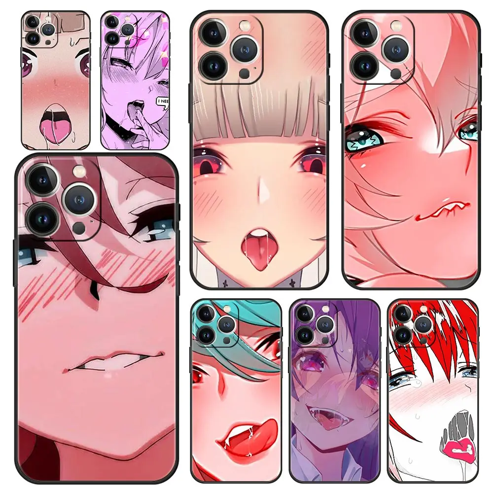 

Anime Hentai ​Girl Cartoon Face Phone Case For iPhone 13 12 11 Pro MAX XR X SE XS 7 8 Plus iPhone13 Mini Black Matte Cover Shell