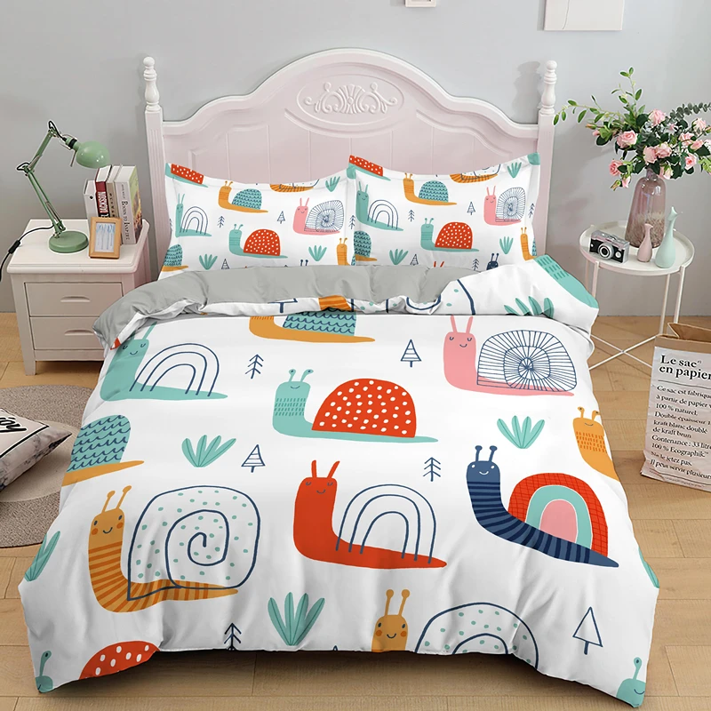 

Cartoon Snail Duvet Cover King Queen Size Colorful Animals Bedding Set for Kids Teens Adults Wild Reptile Polyester Quilt Cover