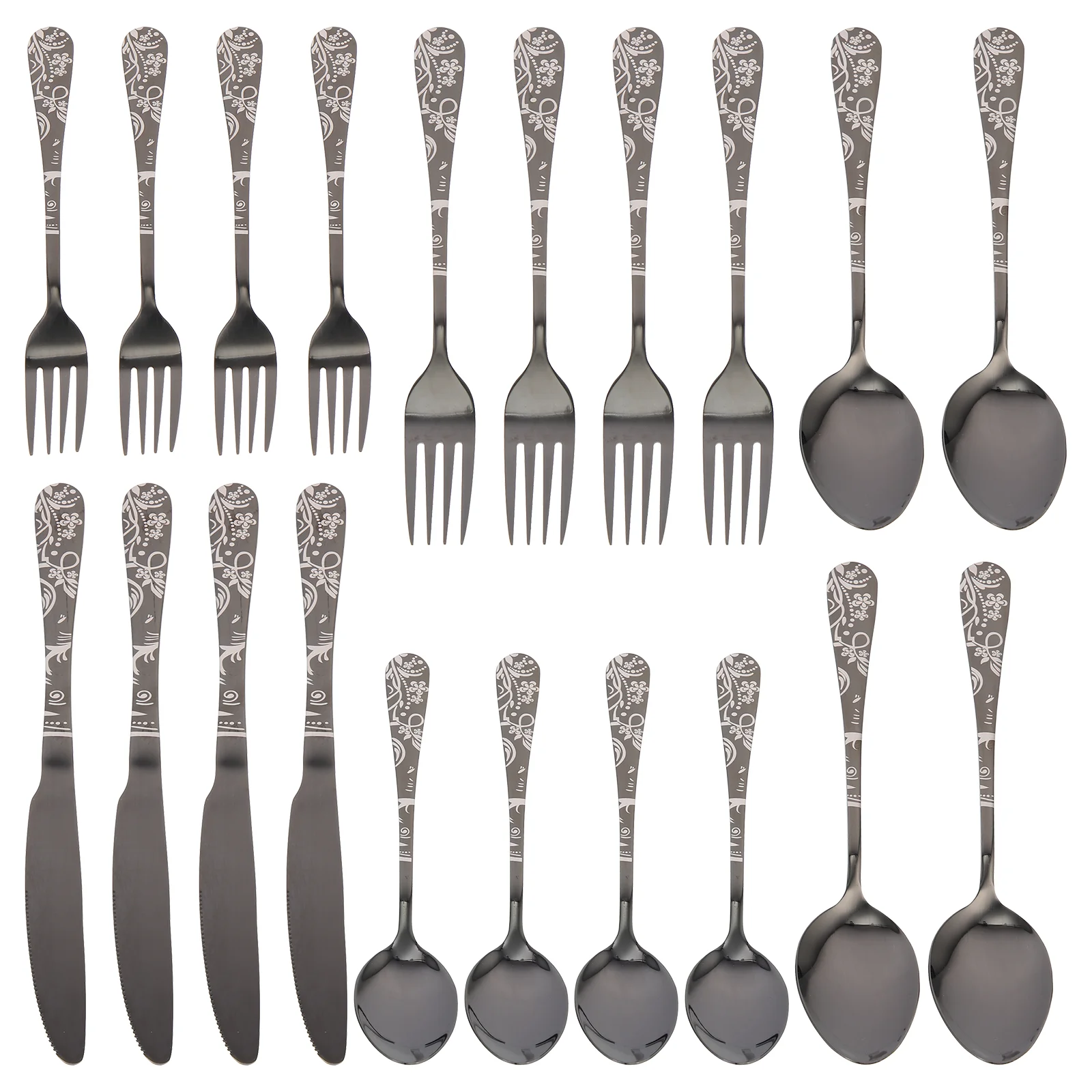 

Set Silverware Fork Stainless Steel Flatware Cutlery Spoon Metal Dinner Utensils Utensil Tableware Modern Sets Eating Ice Steak