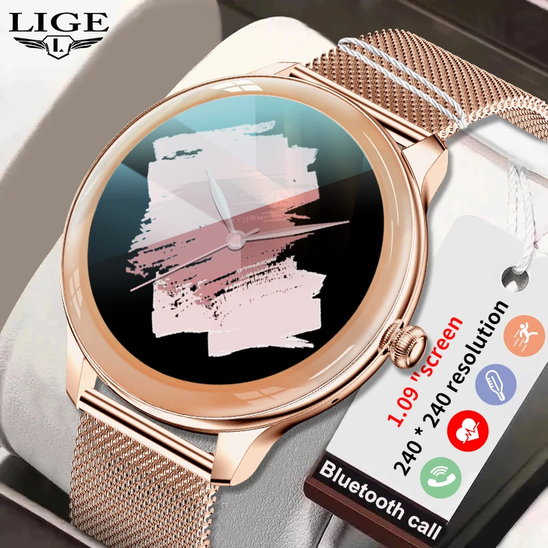 

LIGE 1.09 inch Women Fashion Smart Watch Sport Fitness Bluetooth Call Smart Bracelet Women Health Monitor Thermometer Smartwatch