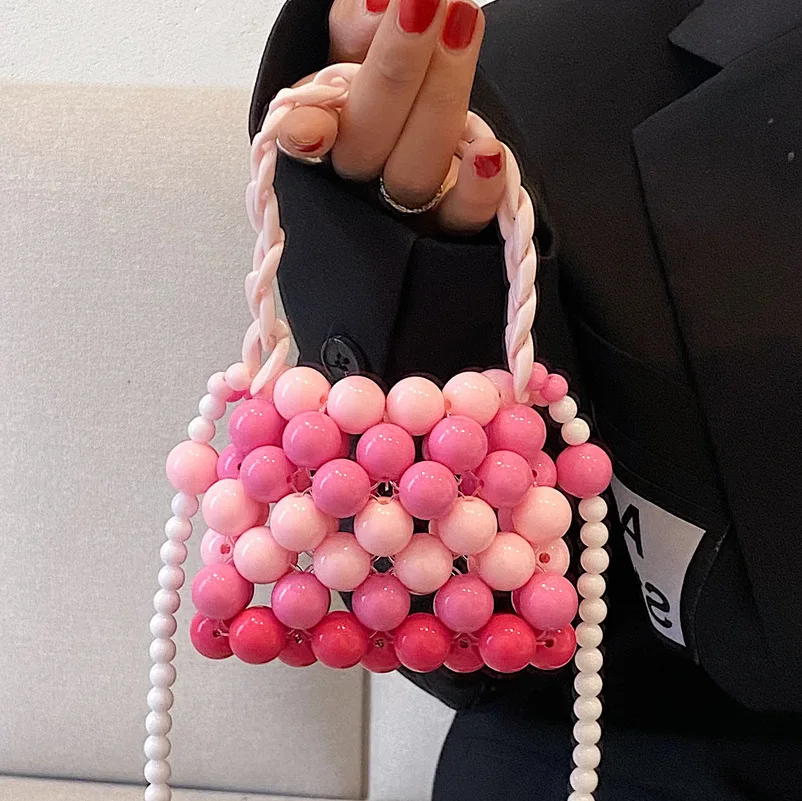 

2022 New Beaded Mini Colored Candy Retro Pearl Chain Small Square Messenger Bag Designer Handbags High Quality