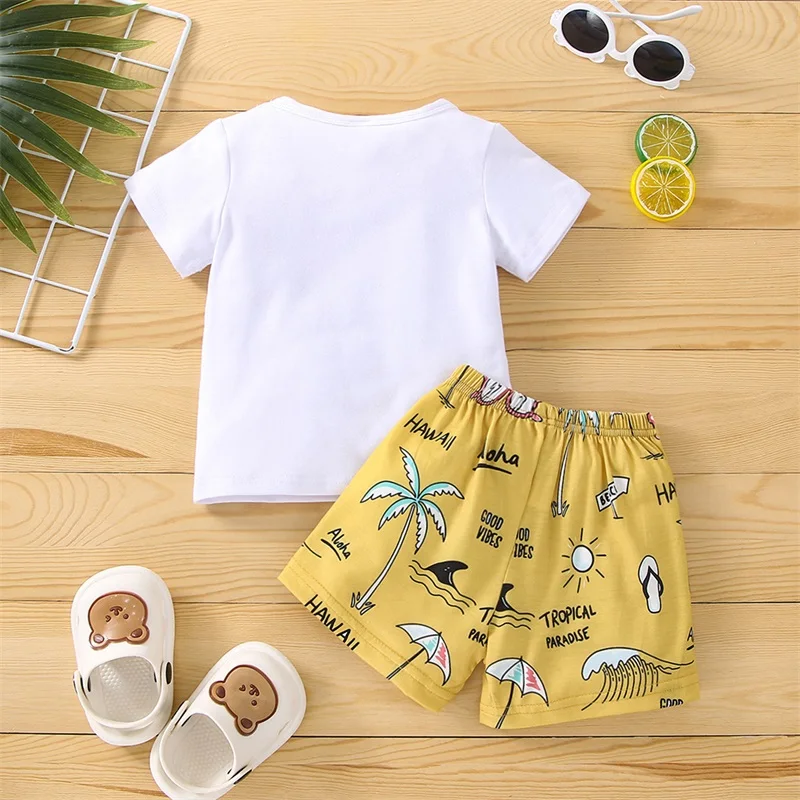 Комплект летней одежды для малышей футболка с круглым вырезом коротким рукавом и