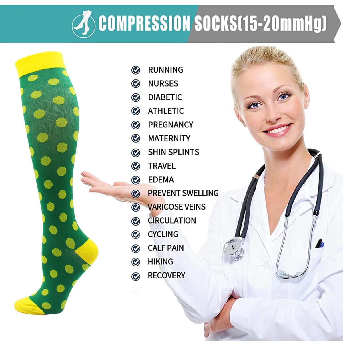 Wholesale Men and Women 15-20mmHg Compression Socks Best for Graduating Athletic Medical Running Flying Traveling Sports Socks
