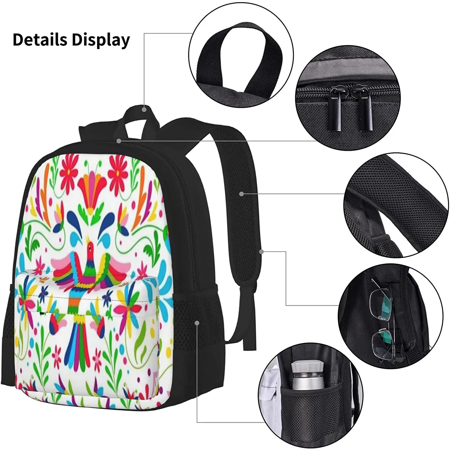 Kid School Backpack Mexican Art Painting Schoolbag Travel Bag Casual Daypack Lunch Bag Pencil Case for Boy Teens Girls 3pcs Sets