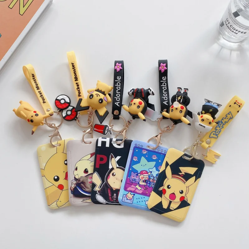 Cartoon Pokemon Pikachu Badge Long Rope Card Cover Short Cord Pendant Card Holder Access Card Work Permit Protective Case images - 6