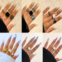 ingesight z vintage geometric square star letter finger rings for women black white checkered grid plaid open rings set jewelry
