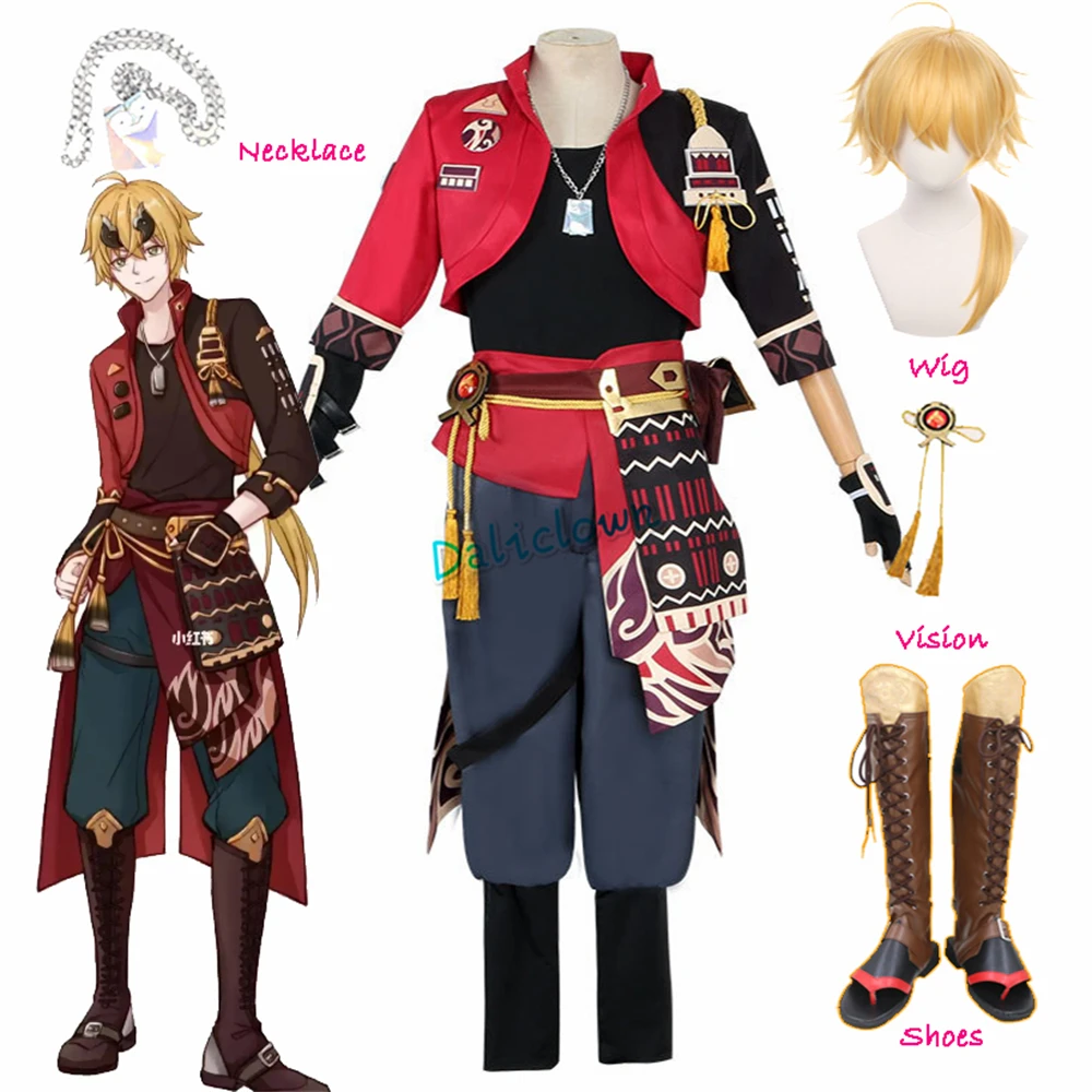 

Genshin Impact Thoma Cosplay Costume Full Set Headband Game Suit Shoes Wig Anime Party Thoma Genshin Outfit Plus Size 3XL