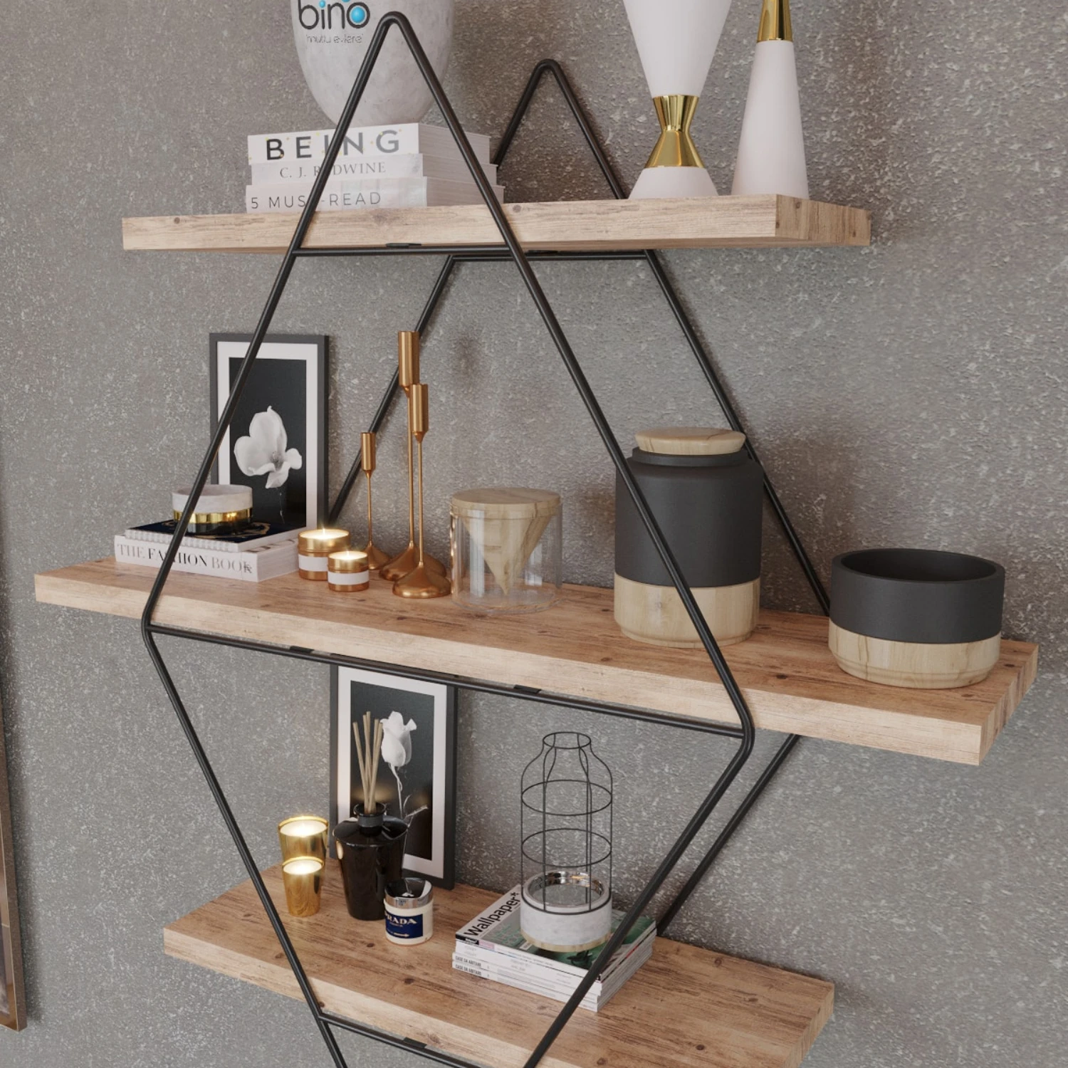 Black Big size Prism Wall Rack Kitchen Bathroom Rack Bookshelf