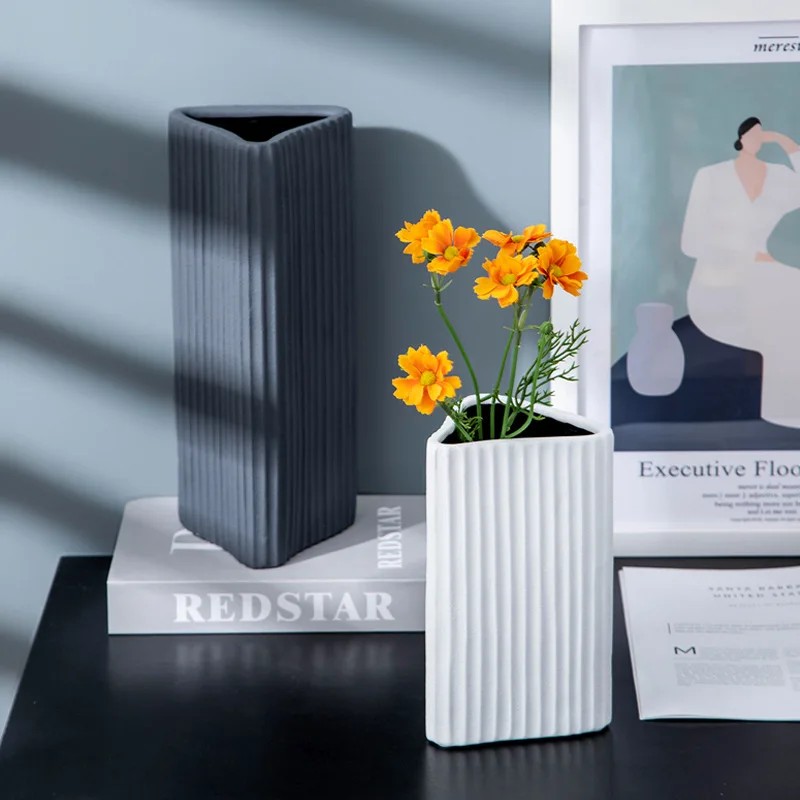 

Nordic Triangle Vertical Ceramic Vase Decoration Home Living Room Decoration Crafts Flower Vase Flower Arrangement Decor Vase