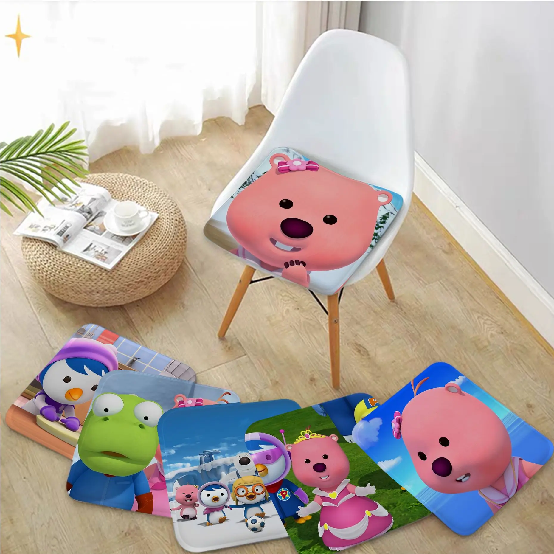 

MINISO Korea Cartoon P-Pororo Loopy Round Fabric Cushion Non-slip Living Room Sofa Decor Students Stool Tatami Office Seat Mat