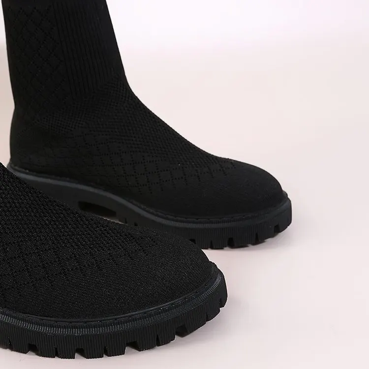2022 Fashion Thick-soled Knitted Elastic Stocking Boots Women's Casual and Comfortable Heightening Thin Boots Ankle Boots