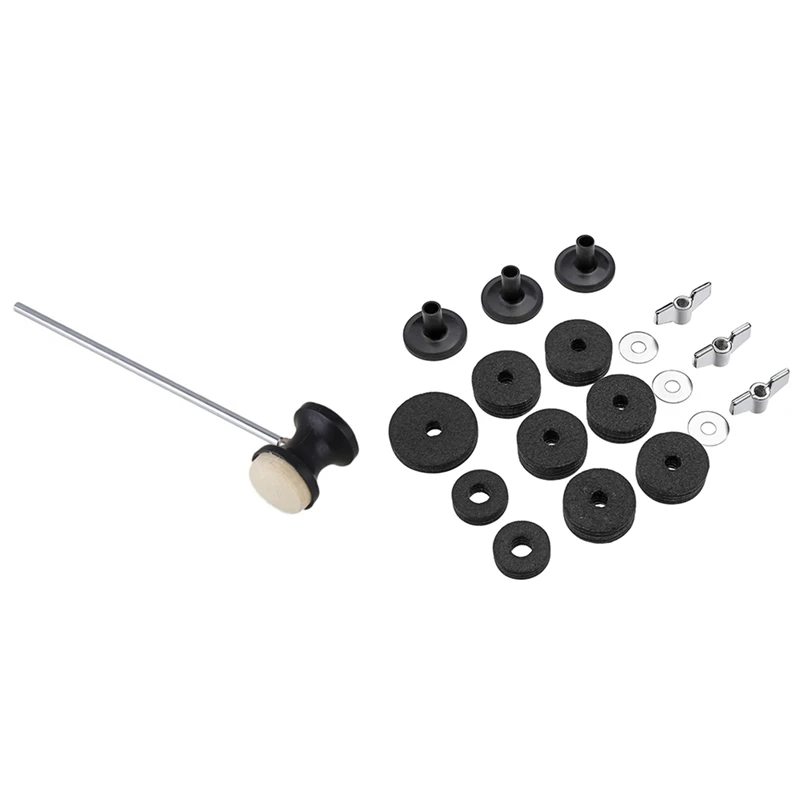 

1X Stainless Steel & Felt Shaft Black Drum Pedal Bass Drum Beater & 18X Cymbal Felts Hi-Hat Clutch Felt Hi Hat Cup Felt