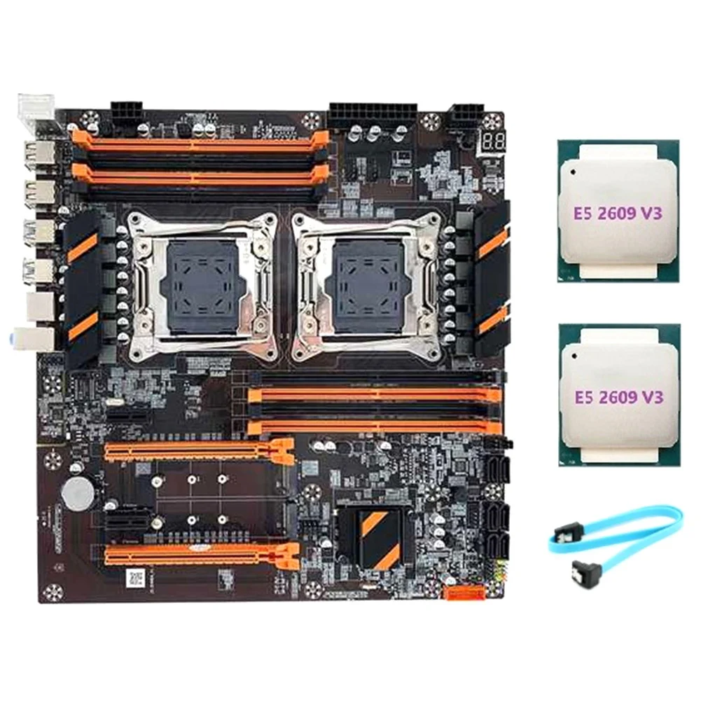 

X99 Dual CPU Motherboard Support LGA2011-3 CPU Support DDR4 ECC Memory Desktop Motherboard+2XE5 2609 V3 CPU+SATA Cable