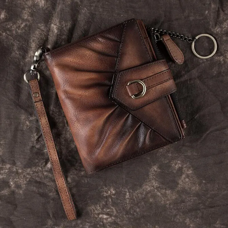 

New Women Cowhide Short Wallets Genuine Leather Wallet Coin Purse Vintage Mini Card Holder Hasp Clutch Wrist Bags