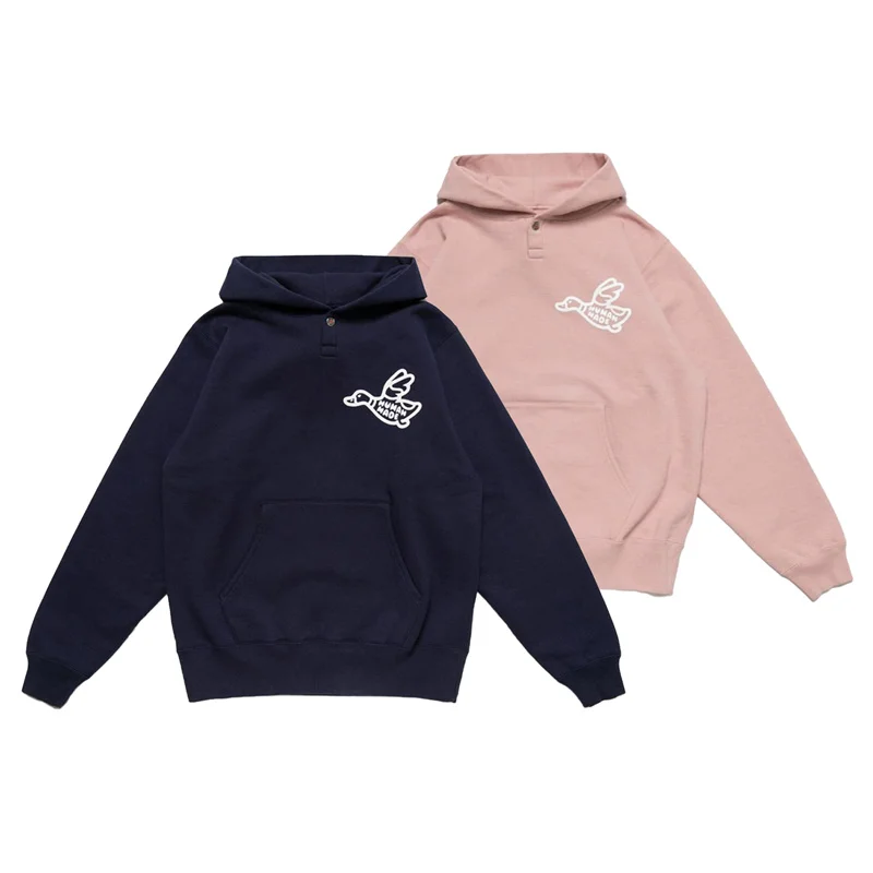 

HUMAN MADE 23AW HOODIE Flying Duck Written Words Printing Button Men's And Women's Loose Hooded Sports Sweater