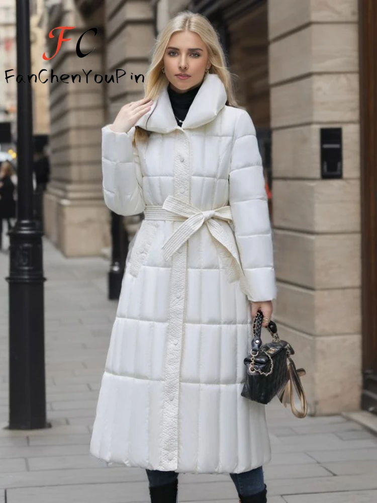 

Женское длинное пальто с поясом, элегантная свободная однобортная хлопковая парка с воротником-стойкой, зима 2023