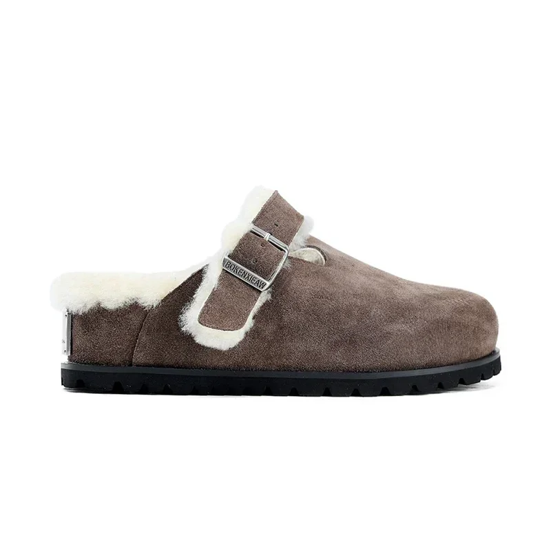 Замшевые женские хлопковые тапочки на меху повседневные туфли-лодочки трендовые