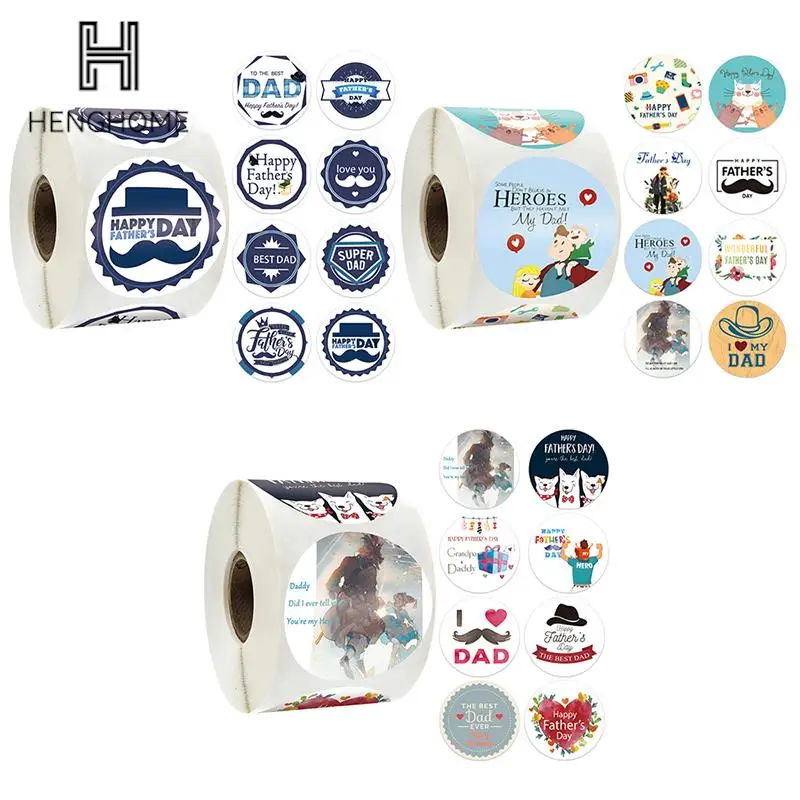 

500Pcs/Roll Happy Father's Day Sticker Round Handmade Label Sealing Tags For Gift Packaging Envelope Party Card Holiday Decor