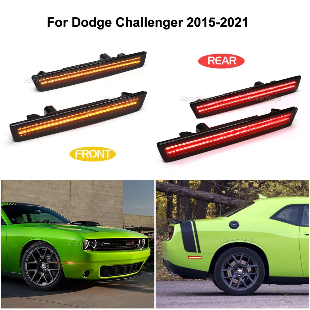 Front Rear Amber & Red Side Marker Light For Dodge Challenger 2015 2016 2017 2018 2019 2020 2021 Flashing LED Turn Signal Light
