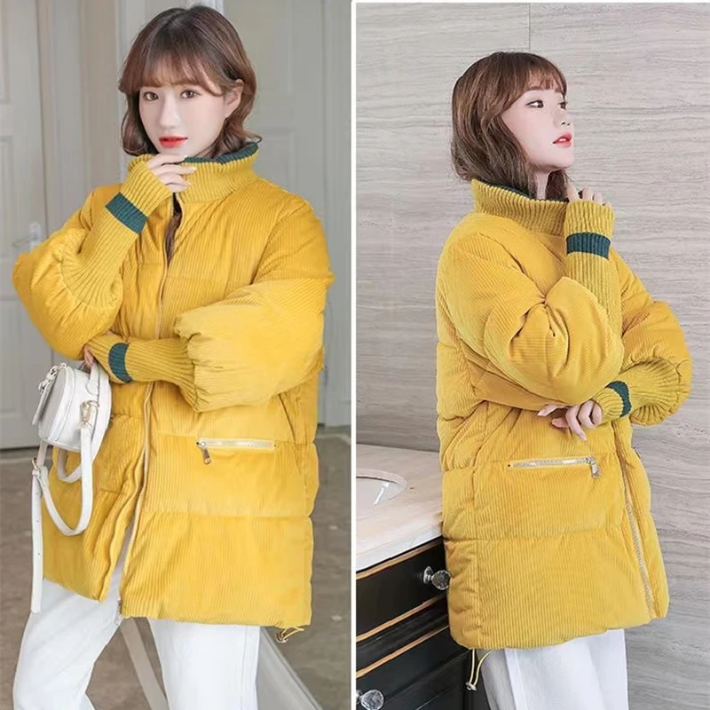 Korean Loose 2022 Winter Woman Jacket Corduroy Cotton Padded Coat Lady Parka Loose Student Bread Clothing thickened Outerwear