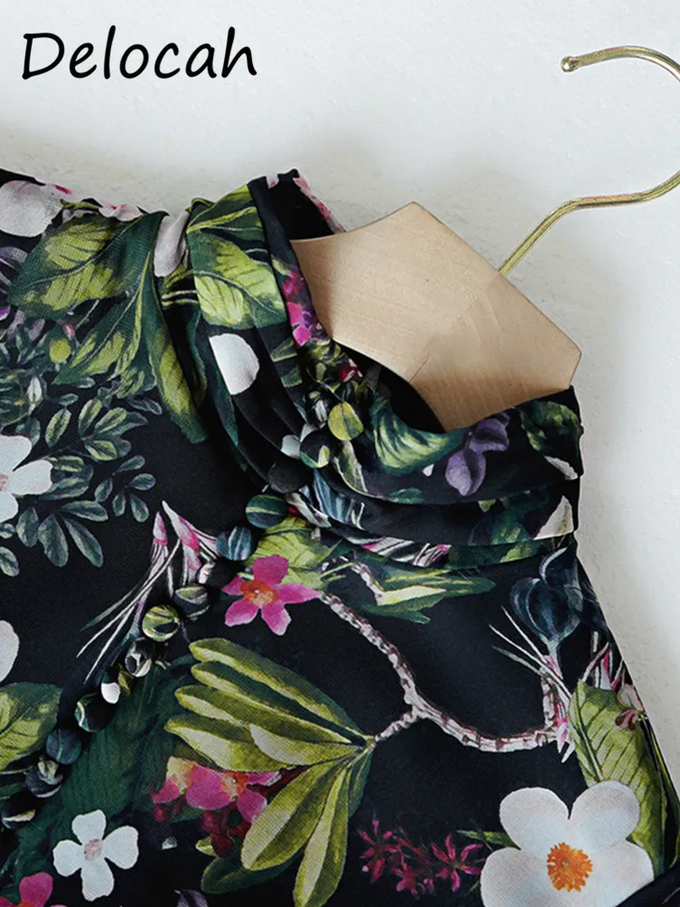 Делока французское винтажное платье с принтом юбка длинными рукавами и рюшами