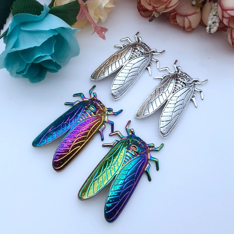 4Pcs 45x29mm Psychedelic Cicada Lucky Insect Charms Pendants  Tone Jewelry Making DIY Bracelet Necklace Handmade Crafts