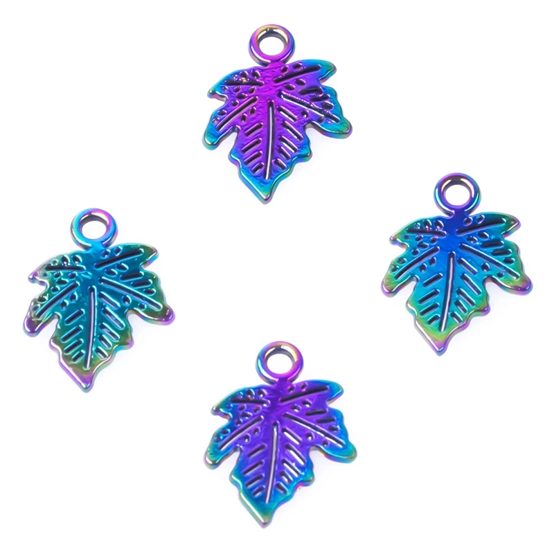 

30pcs/Lot Cutout Leaves Plant Maple Plane Tree Pendant Rainbow Color Alloy Charms For Accessories Jewelry Making DIY Materials