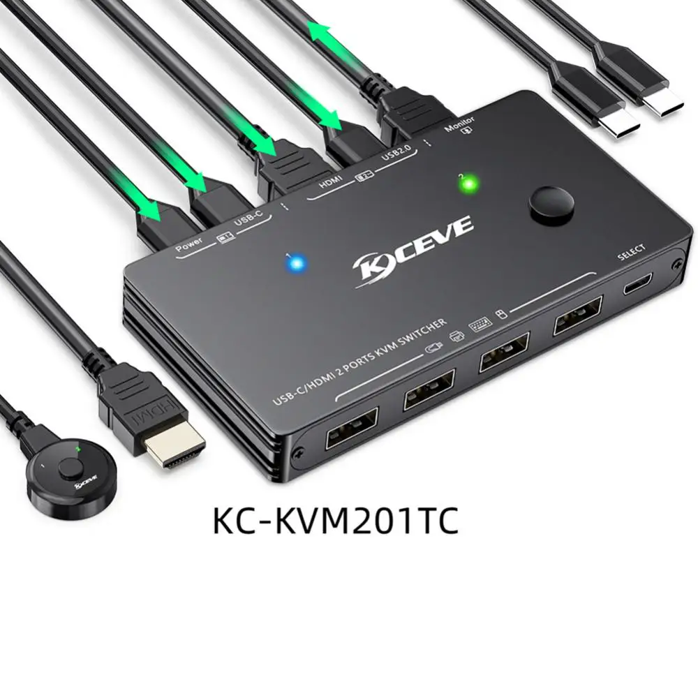 

USB Type-C KVM Switch 2 In 1 Out 4K 60Hz USB HDMI KVM Switch Support PD Charg For 2 Computers Share 1 Monitor And 4 USB Devices