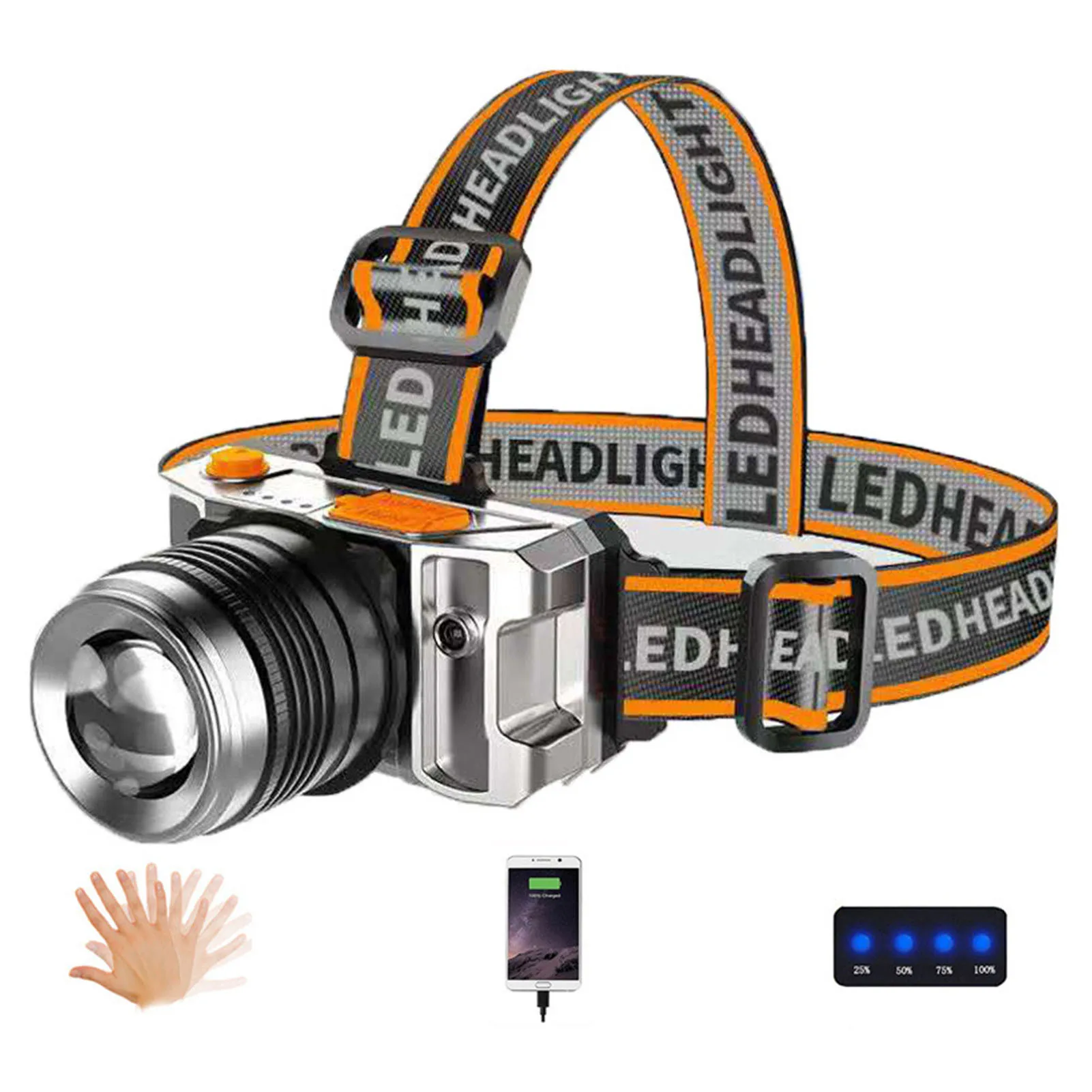

Head Lights LED Rechargeable Headlight Led Strong Light Illumination And Rotary Zoom Light Induction Head Lamp For Adults And