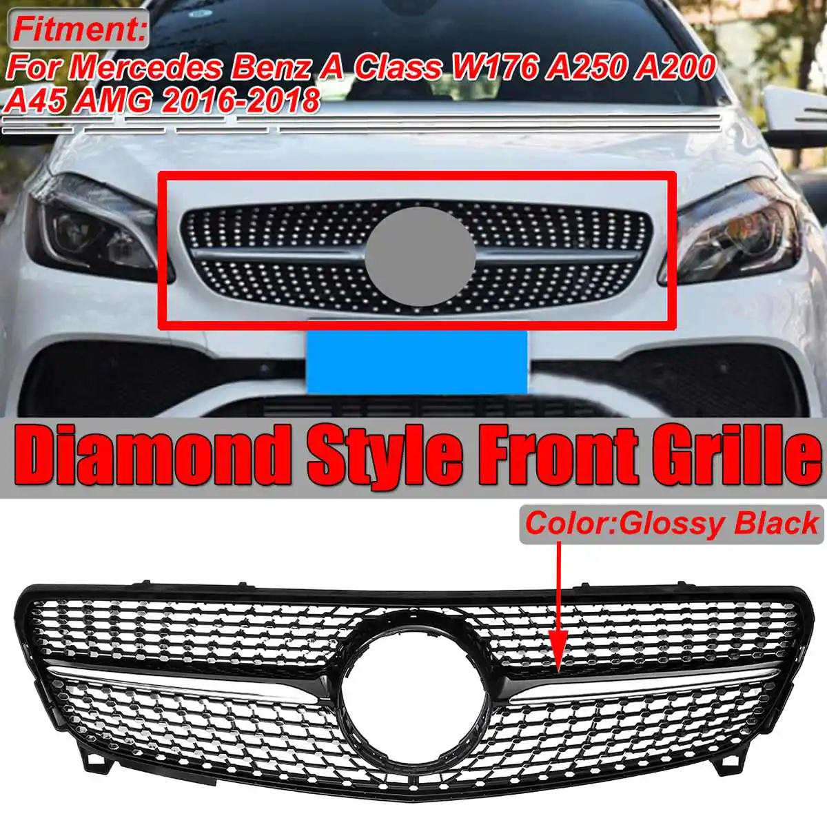 

W176 Facelift гриль Алмазный Стиль Автомобильная Передняя решетка гриль для Mercedes Benz A Class W176 A250 A200 A45 Для AMG 2016-2018