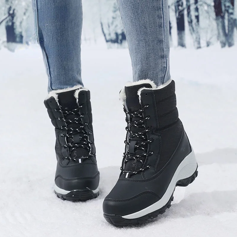 Ankle Boots for Women Winter Wedges Platform Boots Plush Waterproof Warm Non-slip Booties Woman Punk Shoes Furry Snow Boots