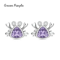 925 sterling silver purple zirconia beach crab stud earrings for women silver ear studs fine jewelry set friendship gift ce 1430