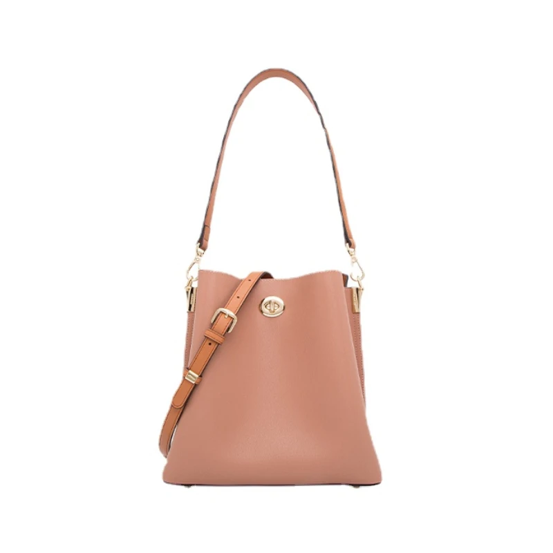 

New Trendy Cowhide Fashion Shoulder Handbag Women's Casual Crossbody Large-Capacity Bucket Bag