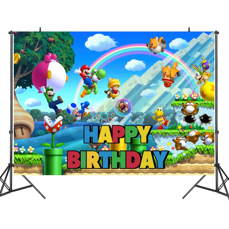 

Game original Super Mario party birthday background Mario Brothers cloth theme board cartoon character Mario doll children gift