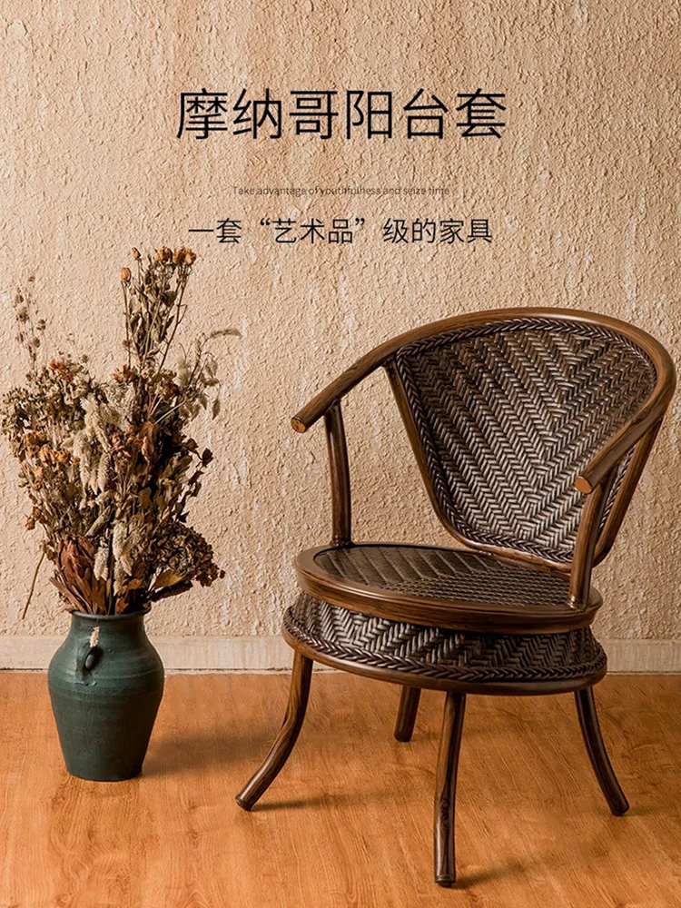 Three Piece Set Balcony Leisure Rattan Weaving Outdoor Courtyard European Style One Table Two Chairs Combined Mini