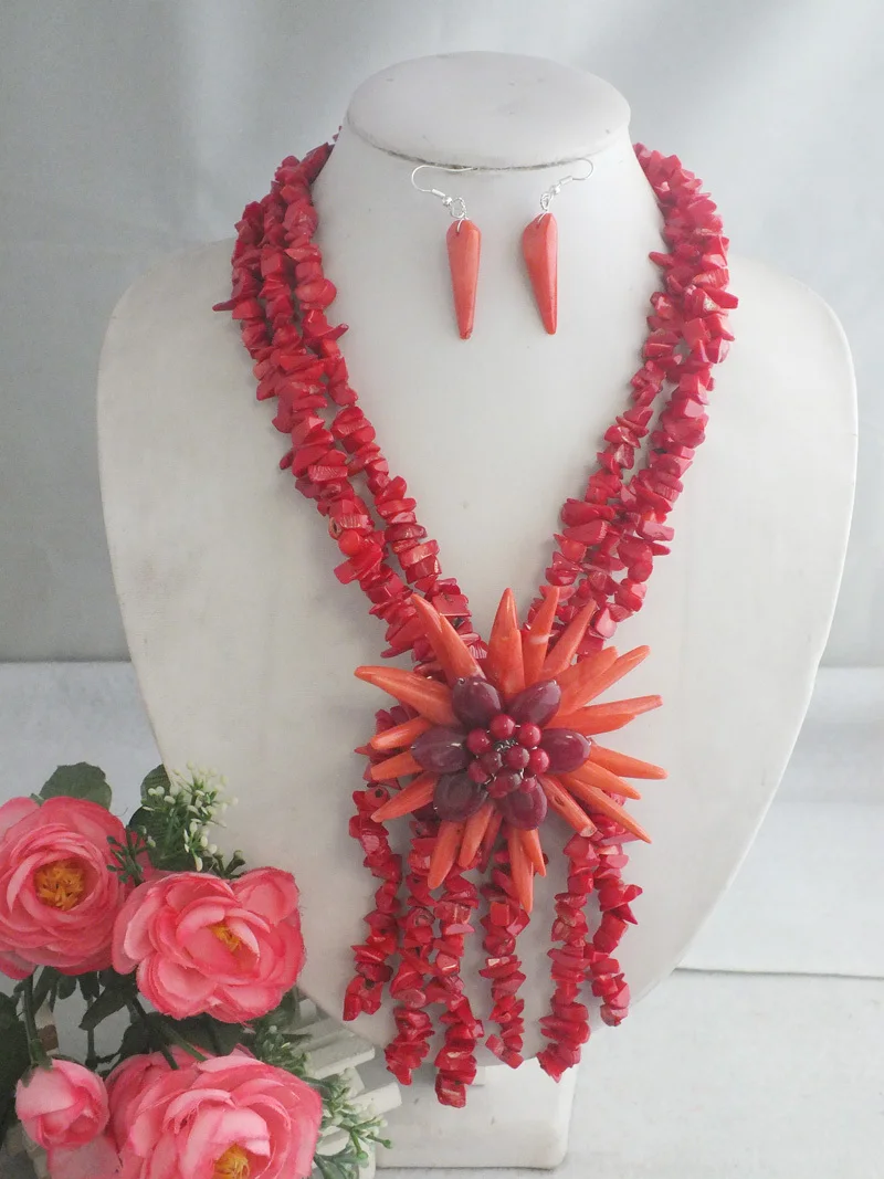 

Очаровательный новейший дизайн нигерийские Свадебные африканские бусины набор ювелирных изделий ручной работы коралловое ожерелье набор