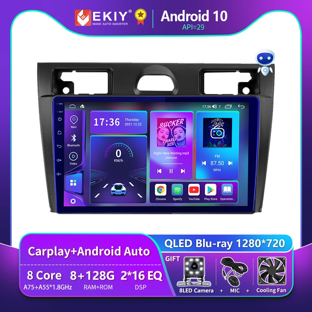 

EKIY T900 8G 128G For Ford Fiesta Mk VI 5 Mk5 2002 - 2008 Car Radio Android Auto GPS Multimedia Player Navigation Carplay Stereo
